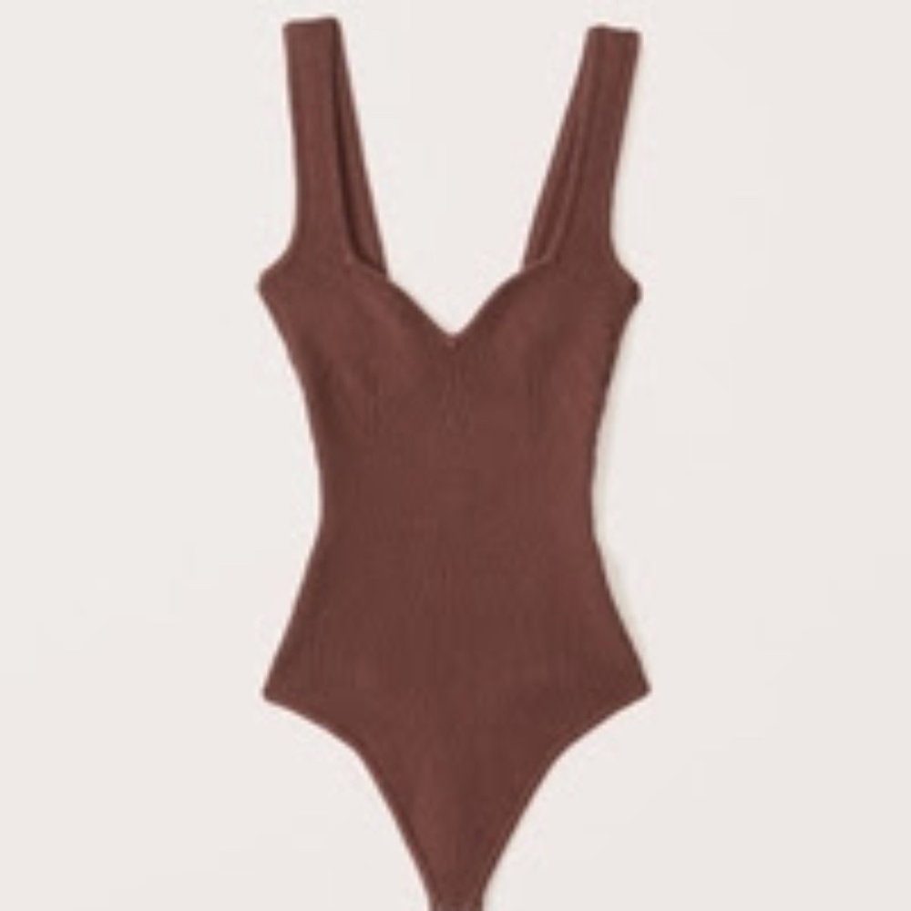 Abercrombie Elevated Ribbed Knit Sweetheart Bodysuit - Cinnamon Brown - Medium
